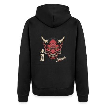 Japanese mask - Unisex Premium Organic Zip Hoodie - black - Back - Nico (187cm)