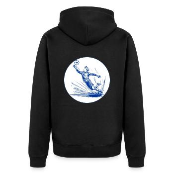 Torwart (blau-weiß) - Unisex Premium Bio Zip Hoodie - Schwarz - Hinten - Nico (187cm)