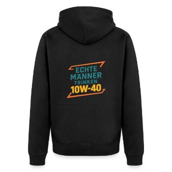 Echte Manner trinken 10W-40 - Unisex Premium Bio Zip Hoodie - Schwarz - Hinten - Nico (187cm)