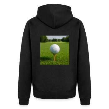 Sport - Golf, golf ball on tee - Unisex Premium Organic Zip Hoodie - black - Back - Nico (187cm)