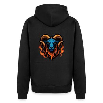 Ram – Intensive Flamme | Urbanes Zodiac-Maskottchen - Unisex Premium Bio Zip Hoodie - Schwarz - Hinten - Nico (187cm)