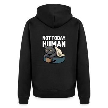 Nicht heute, Mensch – Sarkastisches faules Katzendesign - Unisex Premium Bio Zip Hoodie - Schwarz - Hinten - Nico (187cm)