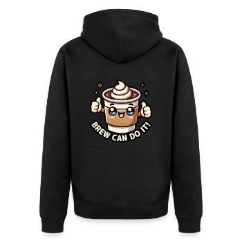 Kawaii Chibi Coffee – Brew Can Do It Fun Food Pun - Unisex Premium Organic Zip Hoodie - black - Back - Nico (187cm)