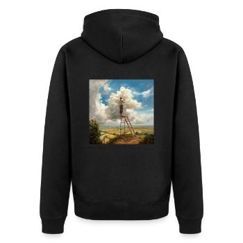 Cloud Painter Clouds Ladder Landscape Surreal - Unisex Premium Organic Zip Hoodie - black - Back - Nico (187cm)