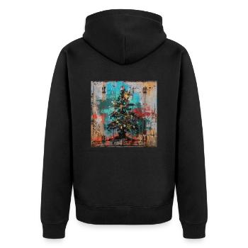 Graffiti Xmas Tree Rost Metall urban Containertür - Unisex Premium Bio Zip Hoodie - Schwarz - Hinten - Nico (187cm)