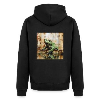 Graffiti Laubfrosch Rost Metall urban Streetart - Unisex Premium Bio Zip Hoodie - Schwarz - Hinten - Nico (187cm)