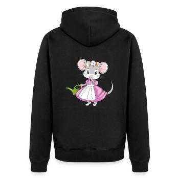 Petite dame souris timide avec un arrosoir de jardin - Veste à capuche bio Premium Unisexe - noir - Dos - Nico (187cm)