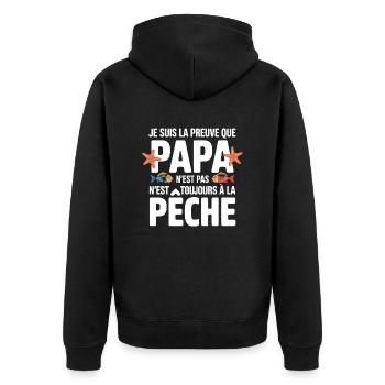 Papa Pêche Pêcheur Bébé Nourrisson Naissance - Veste à capuche bio Premium Unisexe - noir - Dos - Nico (187cm)