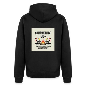 Entdecke unser hochwertiges Camperliebe 50+ Shirt - Unisex Premium Bio Zip Hoodie - Schwarz - Hinten - Nico (187cm)