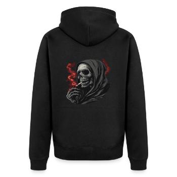 Sensenmann mit Zigarette. - Unisex Premium Bio Zip Hoodie - Schwarz - Hinten - Nico (187cm)