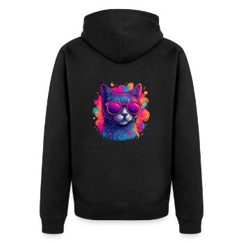 cat with glasses - Unisex Premium Organic Zip Hoodie - black - Back - Nico (187cm)