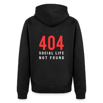 404 Social Life Not Found – Funny Introvert Error - Unisex Premium Organic Zip Hoodie - black - Back - Nico (187cm)