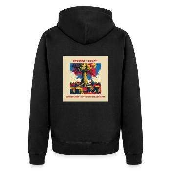 DIVIDENDEN STATT DICKICHT - Unisex Premium Bio Zip Hoodie - Schwarz - Hinten - Nico (187cm)