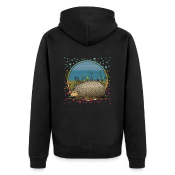 Igel - Unisex Premium Bio Zip Hoodie - Schwarz - Hinten - Nico (187cm)