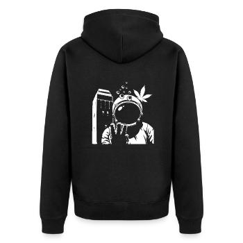 Austronaut Wasserturm und Hanf Weiß Transparent - Unisex Premium Bio Zip Hoodie - Schwarz - Hinten - Nico (187cm)