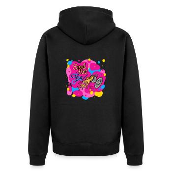Spoil the Tea - Calypso Blous - Unisex Premium Bio Zip Hoodie - Schwarz - Hinten - Nico (187cm)