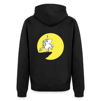 Einhorn Klippe Mond Berg Rund Nacht Süß Cartoon - Unisex Premium Bio Zip Hoodie - Schwarz - Hinten - Nico (187cm)