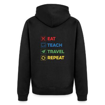 Eat Teach Travel Repeat – Colorful Teacher Travel - Unisex Premium Organic Zip Hoodie - black - Back - Nico (187cm)