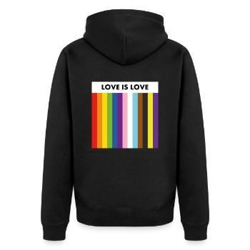 LIEBE IST LIEBE inklusive Pride-Flagge - Unisex Premium Bio Zip Hoodie - Schwarz - Hinten - Nico (187cm)
