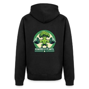 Powered by Protein – Lustiger Fitness Brokkoli - Unisex Premium Bio Zip Hoodie - Schwarz - Hinten - Nico (187cm)