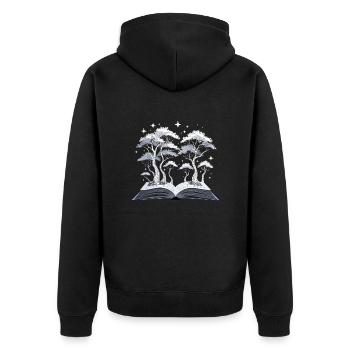 Magic Forest – Book with Trees - Unisex Premium Organic Zip Hoodie - black - Back - Nico (187cm)