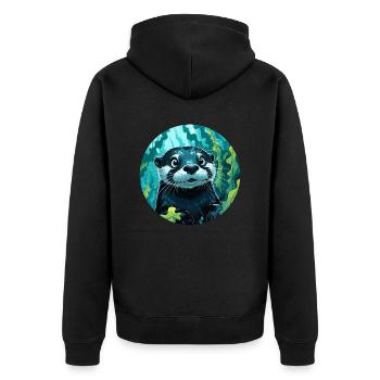niedlicher Otter - rund - Unisex Premium Bio Zip Hoodie - Schwarz - Hinten - Nico (187cm)