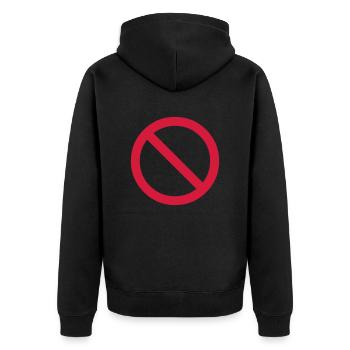 no - prohibited - banned - Unisex Premium Organic Zip Hoodie - black - Back - Nico (187cm)