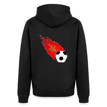 Fireball Fußball Marokko - Unisex Premium Bio Zip Hoodie - Schwarz - Hinten - Nico (187cm)