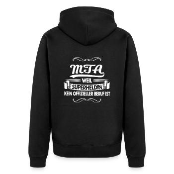 MTA - weil Superheldin kein offizieller Beruf... - Unisex Premium Bio Zip Hoodie - Schwarz - Hinten - Nico (187cm)