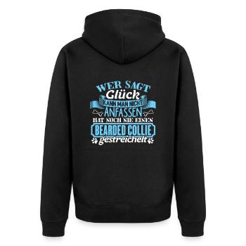 BEARDED-COLLIE - Glück zum anfassen - Unisex Premium Bio Zip Hoodie - Schwarz - Hinten - Nico (187cm)