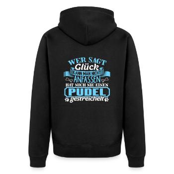 PUDEL - Glück zum anfassen - Unisex Premium Bio Zip Hoodie - Schwarz - Hinten - Nico (187cm)