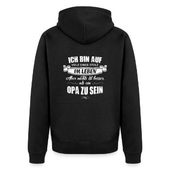 Ich bin stolzer Opa - T-Shirt - Unisex Premium Bio Zip Hoodie - Schwarz - Hinten - Nico (187cm)
