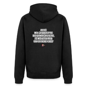 AVEC MA CASQUETTE DE SYNDICALISTE, JE NE SUIS PAS - Veste à capuche bio Premium Unisexe - noir - Dos - Nico (187cm)