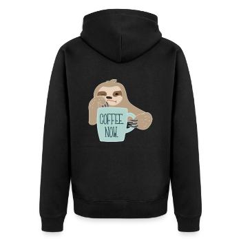 Faultier braucht Kaffee - Unisex Premium Bio Zip Hoodie - Schwarz - Hinten - Nico (187cm)