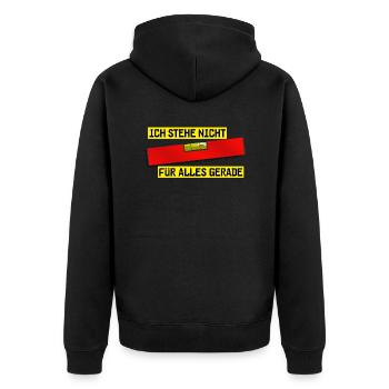 Wasserwaage rot - Ich stehe nicht für alles gerade - Unisex Premium Bio Zip Hoodie - Schwarz - Hinten - Nico (187cm)