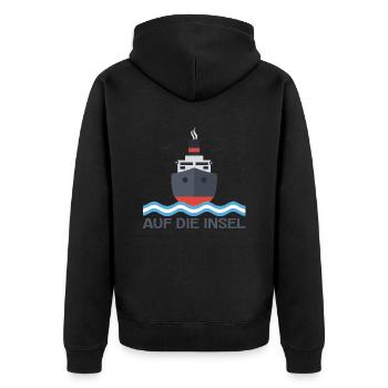 Auf die Insel - Unisex Premium Bio Zip Hoodie - Schwarz - Hinten - Nico (187cm)
