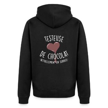 Testeuse de chocolat - Veste à capuche bio Premium Unisexe - noir - Dos - Nico (187cm)