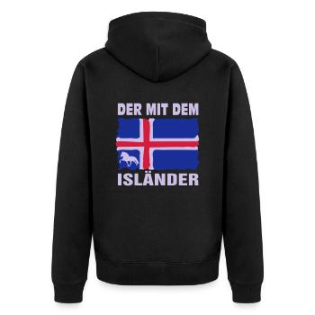 Der mit dem Isländer - Unisex Premium Bio Zip Hoodie - Schwarz - Hinten - Nico (187cm)