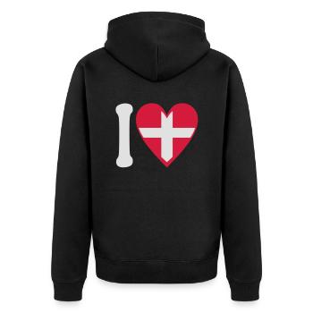 Liebe Savoie 2C - Unisex Premium Bio Zip Hoodie - Schwarz - Hinten - Nico (187cm)