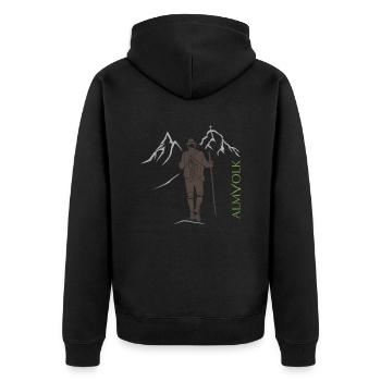 ALMVOLK Bergwanderer - Unisex Premium Bio Zip Hoodie - Schwarz - Hinten - Nico (187cm)