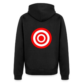 Zielscheibe - Unisex Premium Bio Zip Hoodie - Schwarz - Hinten - Nico (187cm)