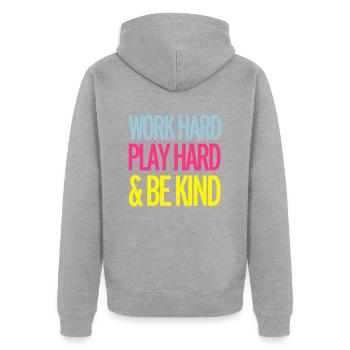 Work Hard - Unisex Premium Bio Zip Hoodie - Grau meliert - Hinten - Nico (187cm)