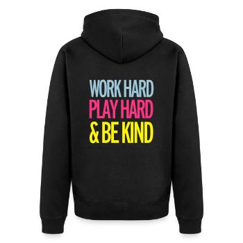 Work Hard - Unisex Premium Bio Zip Hoodie - Schwarz - Hinten - Nico (187cm)
