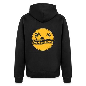Fuerteventura - Unisex Premium Bio Zip Hoodie - Schwarz - Hinten - Nico (187cm)