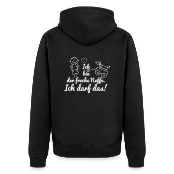 Ich bin der freche Neffe ich darf das - Unisex Premium Bio Zip Hoodie - Schwarz - Hinten - Nico (187cm)