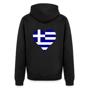 Griechische Flagge als Herz - Unisex Premium Bio Zip Hoodie - Schwarz - Hinten - Nico (187cm)