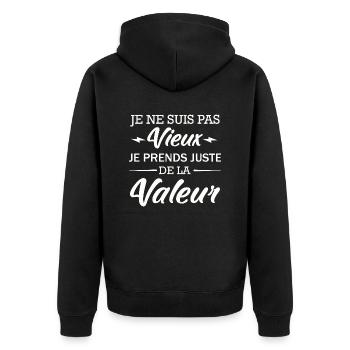 Je ne suis pas Vieux je prends de la Valeur - Veste à capuche bio Premium Unisexe - noir - Dos - Nico (187cm)