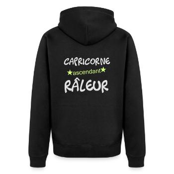 T shirt capricorne ascendant râleur, homme. - Veste à capuche bio Premium Unisexe - noir - Dos - Nico (187cm)