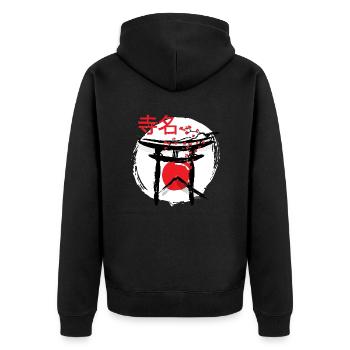 Japanischer Tempel Japan Sonne - Unisex Premium Bio Zip Hoodie - Schwarz - Hinten - Nico (187cm)