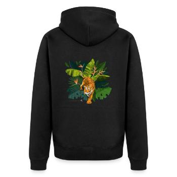 Tiger und Dschungel Quadrat Abbildung - Unisex Premium Bio Zip Hoodie - Schwarz - Hinten - Nico (187cm)
